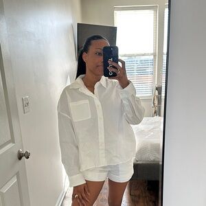 WeWoreWhat Cropped Button Front Shirt & Tie Waist Shorts Set